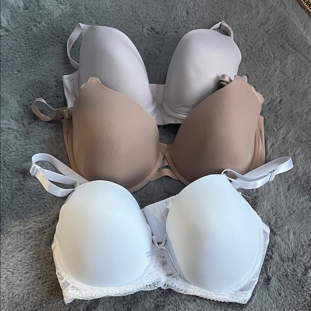 3pack Women's Bra 34D 1 push-up to lined all different brands white tan lavender